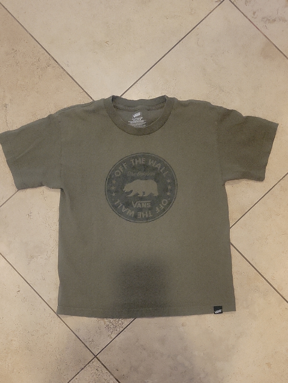 Vans Kids Olive Green Logo Tee with Bear Emblem